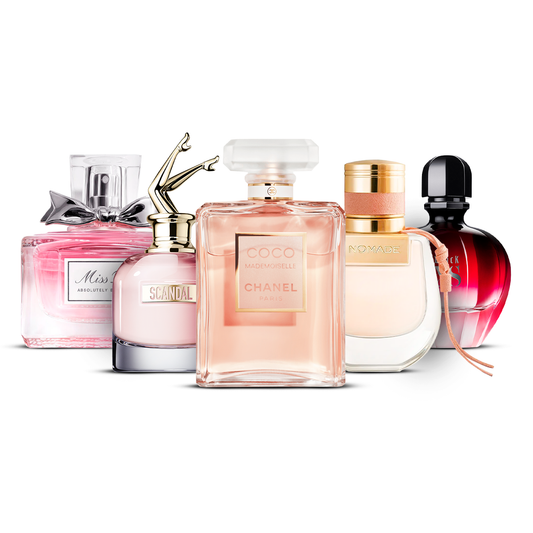 5 Parfüm Készlet – Miss Dior Absolutely Blooming, Scandal, Coco Mademoiselle, Nomade és Black XS [100 ml mindegyik]