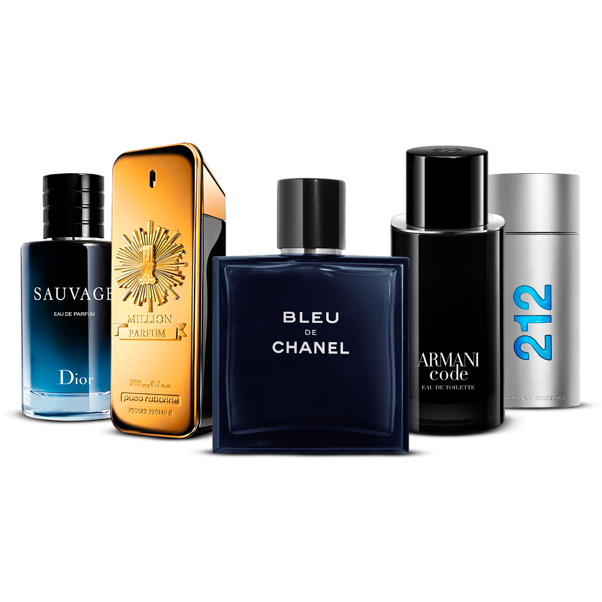 5 Parfüm Készlet – Sauvage, 1 Million, Bleu de Chanel, Armani Code és 212 Men [100 ml mindegyik]