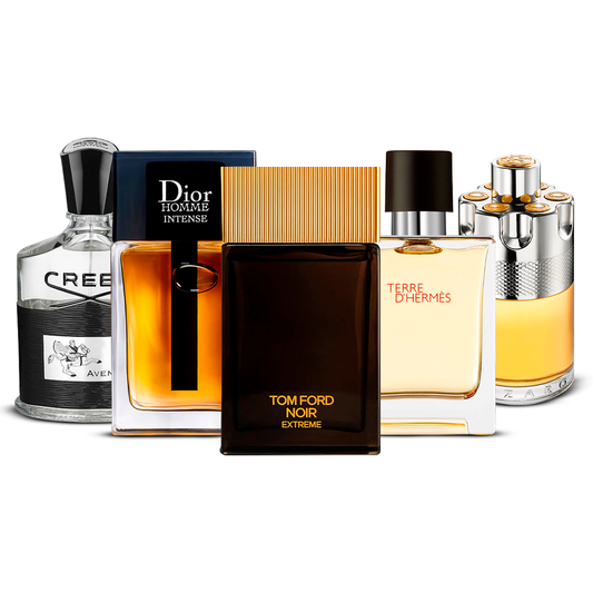 5 Parfüm Készlet – Creed Aventus, Dior Homme Intense, Tom Ford Noir Extrême, Terre d'Hermès és Azzaro Wanted [100 ml mindegyik]