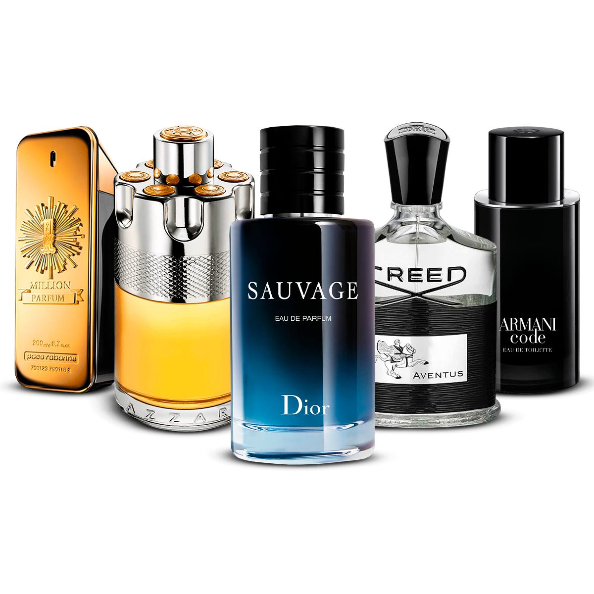 5 Parfüm Készlet – 1 Million, Azzaro Wanted, Sauvage, Creed Aventus és Armani Code [100 ml mindegyik]