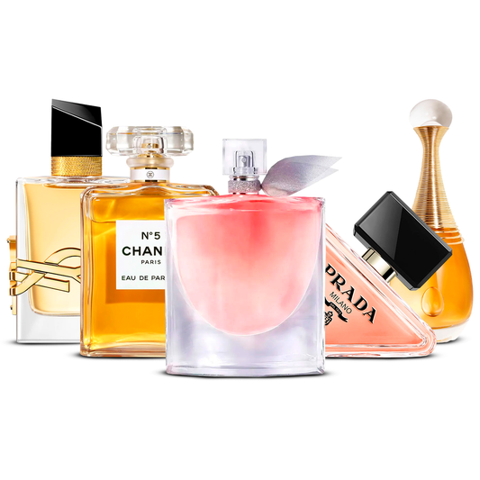 5 Parfüm Készlet – Yves Saint Laurent Libre, Chanel Nº5, La Vie Est Belle, Prada Paradoxe és J'adore [100 ml mindegyik]