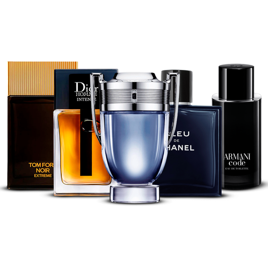 5 Parfüm Készlet – Tom Ford Noir Extrême, Dior Homme Intense, Invictus, Bleu de Chanel és Armani Code [100 ml mindegyik]