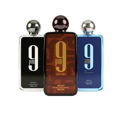 3 Parfüm Készlet | Afnan 9PM + Afnan 9PM Elixir + 9AM Dive 100 ml
