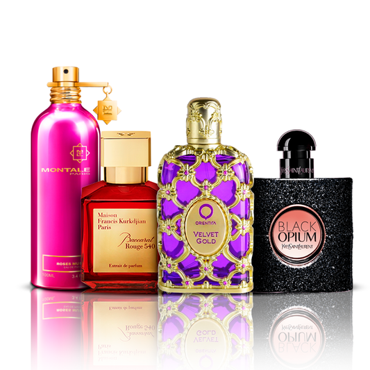 4 Parfüm Készlet | Orientica Velvet Gold + Baccarat Rouge + Black Opium + Montale Roses Musk 100 ml