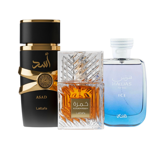 3 Parfüm Készlet | Hawas Ice + Lattafa Asad + Khamrah 100 ml