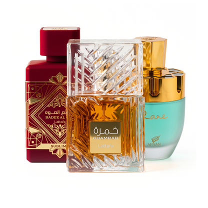 3 Parfüm Készlet | Khamrah + Bade'e Al Oud Sublime + Afnan Rare Tiffany 100 ml