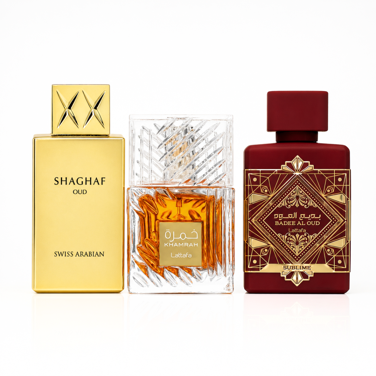 3 Parfüm Készlet | Khamrah + Bade'e Al Oud Sublime + Swiss Arabian Shaghaf Oud 100 ml
