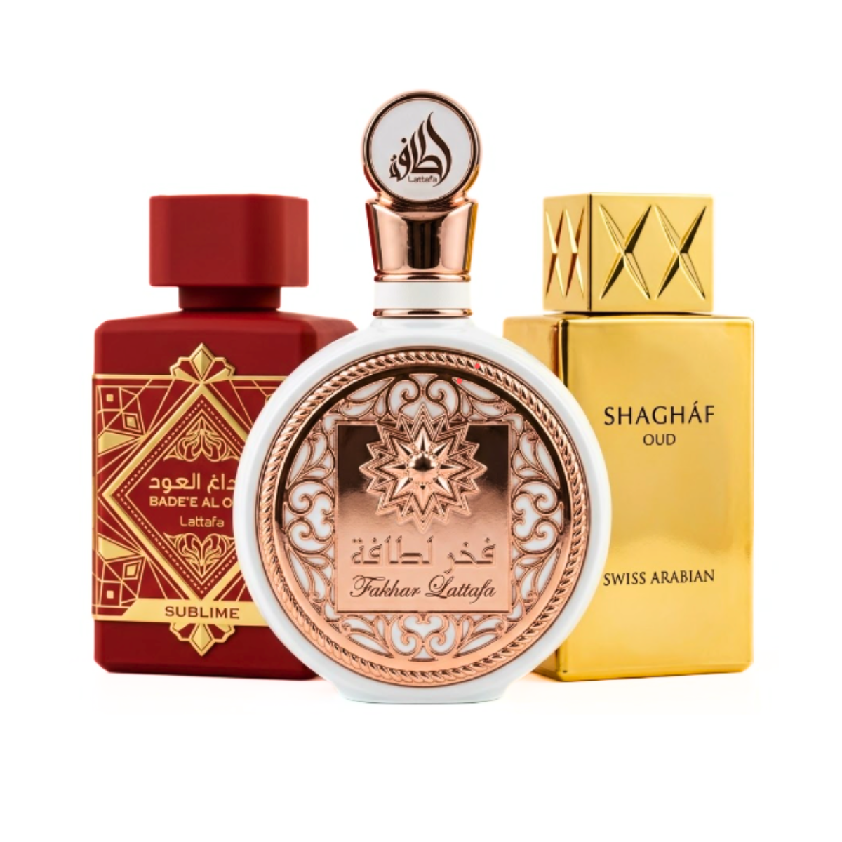 3 Parfüm Készlet | Lattafa Sublime + Khamrah + Swiss Arabian Shaghaf Oud 100 ml